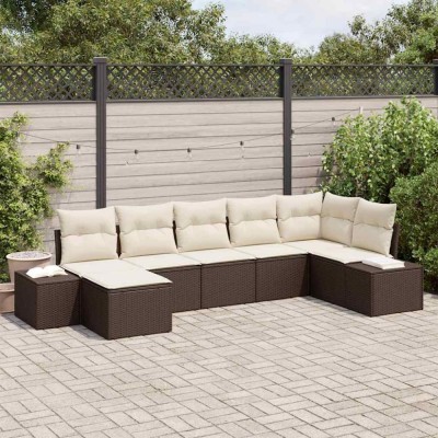 vidaXL Set de canapele pentru grădină cu pernă 7 pcs Maro Rattan poli 3347148 foto