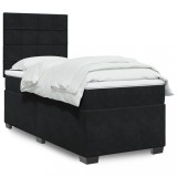 VidaXL Pat box spring cu saltea, negru, 90x200 cm, catifea