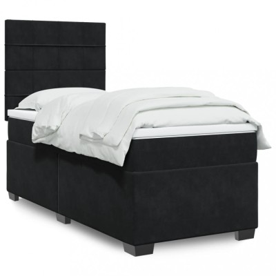 vidaXL Pat box spring cu saltea, negru, 90x200 cm, catifea 3293112 foto