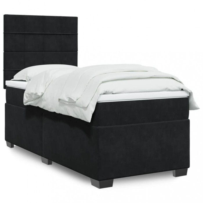 vidaXL Pat box spring cu saltea, negru, 90x200 cm, catifea 3293112