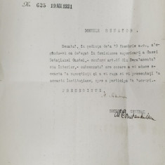 SEMNATURA OLOGRAFA A LUI MIHAIL SADOVEANU, PRESEDINTE AL SENATULUI , PE O SCRISOARE OFICIALA , 19 NOV. 1931