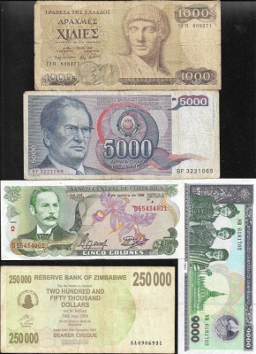 Set 5 bancnote de prin lume adunate (cele din imagini) #433 foto