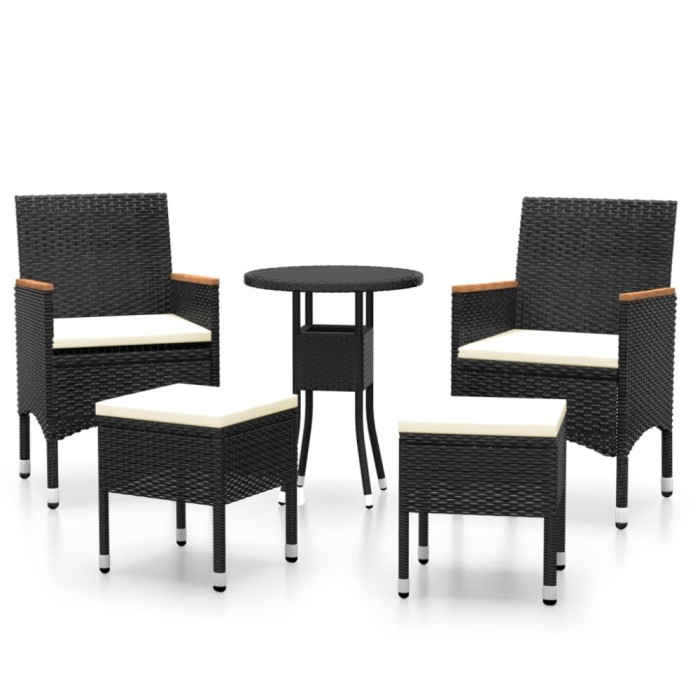 Set mobilier de gradina, 5 piese, negru, poliratan