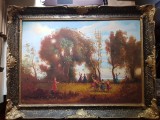 Necunoscut - Scena idilica cu femei dansand si interactionand pe o pajiste. Tablou (dimensiune 67 x 88 cm cu rama)