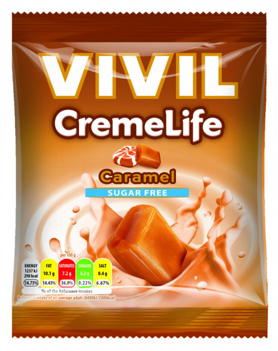 Bomboane cremoase Vivil Creme Life Caramel fara zahar - 60 g