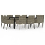 Set mobilier gradina cu perne, 11 piese, negru si gri poliratan