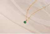 Cumpara ieftin Colier din Argint 925 Placat cu Aur Galben, Lantisor Fin cu Pandantiv Solitar Zirconia Verde Smarald