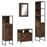 Cumpara ieftin Set mobilier de baie, 4 piese, stejar fumuriu, lemn prelucrat