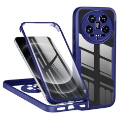 Husa 360 Xiaomi 14 Ultra, fata-spate, transparenta cu rama albastra, antisoc, compatibila wireless , Techsuit