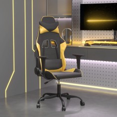 vidaXL Scaun de gaming de masaj, negru ?i auriu, piele ecologica foto