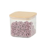 Cutie de Depozitare Alimente, Cyrax, Cutie de tip Container, Cutie pentru Cereale, din Plastic, Capac din Bambuc, 10 x 10 x 8 cm, Volum 0.5 L, Transpa