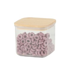 Cutie de Depozitare Alimente, Cyrax, Cutie de tip Container, Cutie pentru Cereale, din Plastic, Capac din Bambuc, 10 x 10 x 8 cm, Volum 0.5 L, Transpa