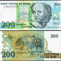 BRAZILIA █ bancnota █ 200 Cruzeiros █ 1990 █ P-229 █ UNC █ necirculata