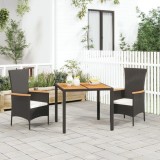 vidaXL Set mobilier de grădină cu perne, 3 piese, negru, poliratan 3157528