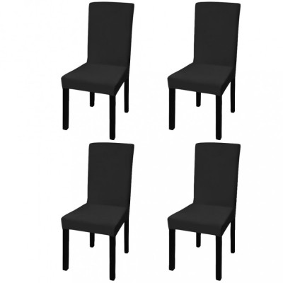 Huse de scaun elastice drepte, 4 buc., negru foto