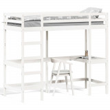 Cadru pat supraetajat cu birou, alb, 80x200 cm, lemn masiv pin GartenMobel Dekor, vidaXL