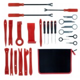 Cumpara ieftin Set 24 unelte profesionale pentru demontare tapiterie auto, extractoare clipsuri, leviere plastic, chei radio si carlige pentru garnituri, in cutie de