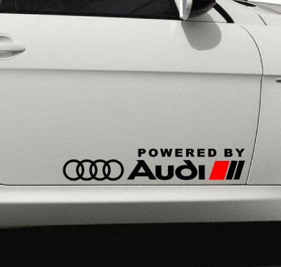 Set Stickere auto caroserie Powered by Audi, scris alb, 2buc foto