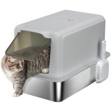PawHut Litieră pentru pisici, Vas din Oțel Inoxidabil, Filtru, Lopată, pentru pisici p&acirc;nă la 6 kg, 40,5 x 60,5 x 41,5 cm, Gri/Argintiu | Aosom Romania