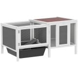 PawHut Conigliera de Exterior cu Casă, Zonă de Alergare și Tavă, Cușcă pentru Iepuri din Lemn de Brad, Metal, PET și Acoperiș din Bitum, 105 x 57.5 x