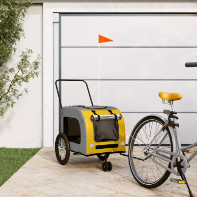 vidaXL Remorcă bicicletă animale companie, galben/gri, oxford/fier foto