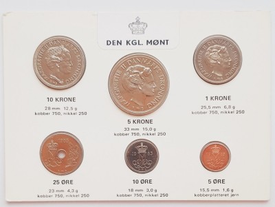 M01 Danemarca set monetarie 6 monede 1983 5, 10, 25 ore 1, 5, 10 kroner foto