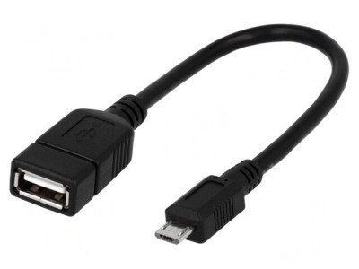 Cablu OTG USB 2.0, USB A la Micro USB, 0.2m, Negru foto