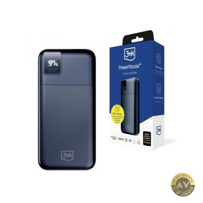 Baterie Externa 3MK PowerHouse 20000mAh 22.5W QC + PD 1 x USB-A - 1 x USB-C Neagra