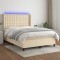 vidaXL Pat cu arcuri, saltea și LED, crem, 140x200 cm, textil 3138642