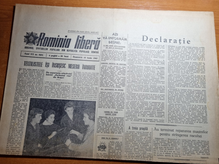 romania libera 10 iunie 1962-articol brasov,semicentenarul i.l.caragiale
