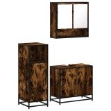 Cumpara ieftin Set mobilier de baie, 3 piese, stejar fumuriu, lemn prelucrat