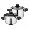Set Oale Sub Presiune BergHOFF Vita, 4 Piese (4L+7L), Inox, Argintiu/Negru, Inductie, Cu Capac Sticla