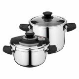 Cumpara ieftin Set de oale sub presiune BergHOFF Vita, 4 piese, 4L, 7L, Otel, Argintiu/Negru HighLine Cooking