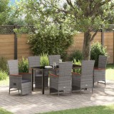 Cumpara ieftin Set de masă pentru grădină cu pernă 7 pcs Gri Rattan poli