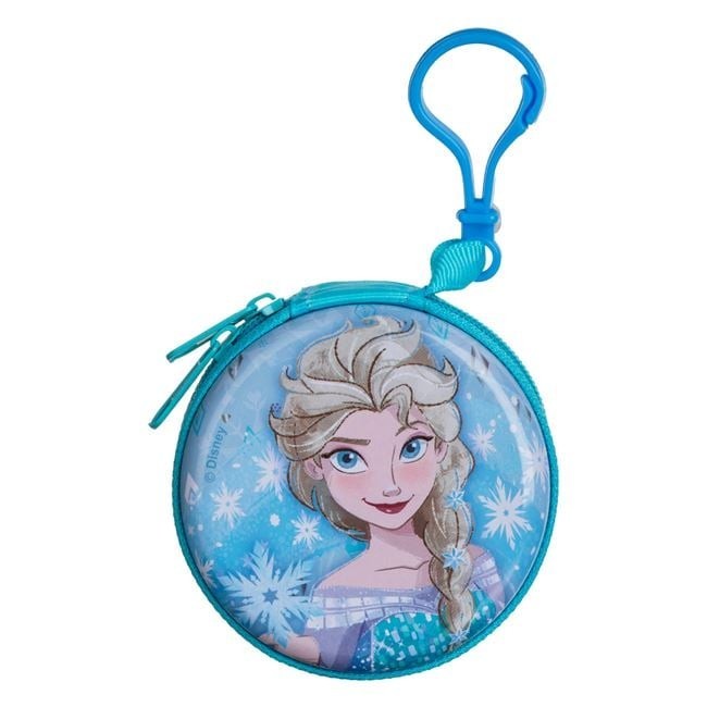 Portofel Metalic Rotund Bleu Frozen cu Breloc pentru Copii &Oslash;7.5x3cm