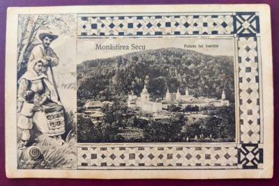 Manastirea Secu - Poiana lui Isachie - LITHO RARA aprox. 1910 - tip leporello, contine 5 ilustrate mai mici, necirculata, Depozitul Universal Saraga foto