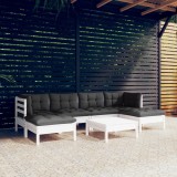 VidaXL Set mobilier de grădină cu perne, 7 piese, alb, lemn de pin