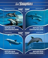 AFRICA CENTRALA 2015 - Delfini /set complet-bloc + colita MNH (2 imagini)