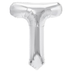 Balon Folie Metalizata Litera T, Cyrax, 40 cm, Umflati cu Heliu sau Aer, Ambalaj Individual, Pai inclus, Argintiu
