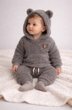 Set bebe Bymurat welsoft gri cu hanorac cu glugă și pantaloni pufoși (Marime