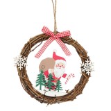 Decoratiune Suspendabilă Brad, Coronită Moș Crăciun, Lemn, 15 cm, Multicolor, Oem
