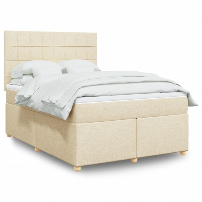 vidaXL Pat continental cu saltea, crem, 140x200 cm, material textil 3291308