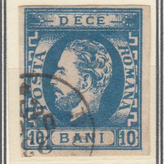 ROMANIA 1871 LP 31 b REGELE CAROL I BARBA 10 B ALBASTRU T 8 STAMPILAT