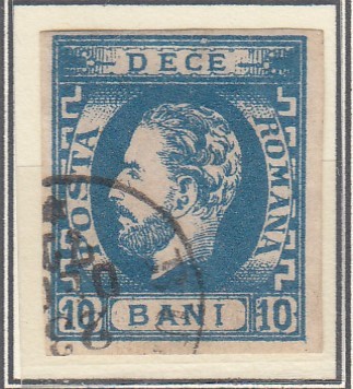 ROMANIA 1871 LP 31 b REGELE CAROL I BARBA 10 BANI ALBASTRU T 8 STAMPILAT foto