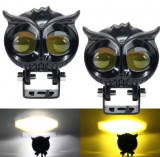 Set 2x Proiector led Off-Road, moto, ATV cu lupa 50W, 12V - 24V, model bufnita, 2 faze alb si galben, BZRSH