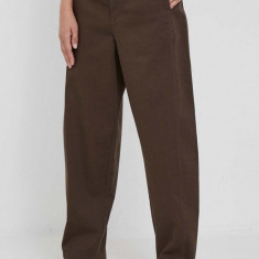 Mos Mosh pantaloni femei, culoarea maro, lat, high waist