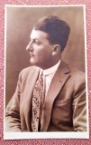 Portret de barbat - Fotografie tip carte postala datata 1928, Romania 1900 - 1950, Sepia, Portrete