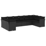 Cumpara ieftin Set canapele de gradina cu perne, 10 piese, negru, poliratan