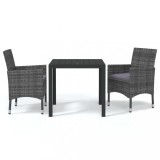 Set mobilier gradina cu perne, 3 piese, gri, poliratan