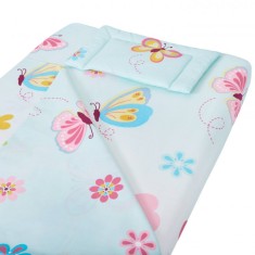 Lenjerie patut bebe, SomnART, cearceaf pat 60x120x10 cu elastic, cearceaf pilota 80x110, perna joasa 20x35, Flori